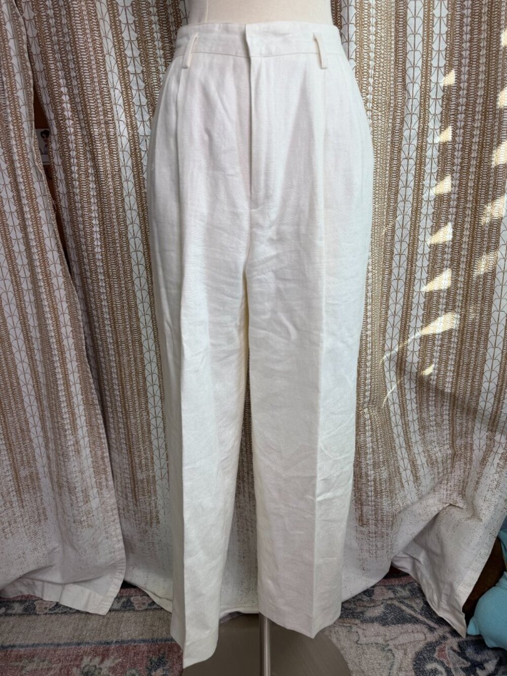 Nordstrom Petite Focus Women’s 8P White Linen High Rise Pleated Trousers Pants